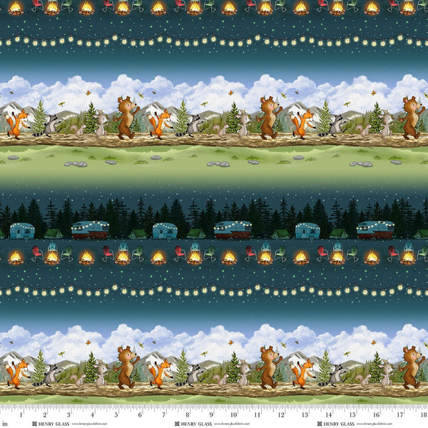 Happy Campers Stripe Dark Teal Green Quilt Fabric by Sharon Kuplack for Henry Glass - Jammin Threads
