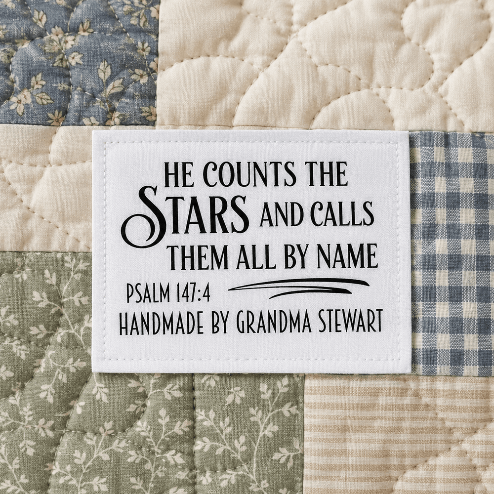 He Counts the Stars Personalized Quilt Label – Psalm 147:4 - Jammin Threads