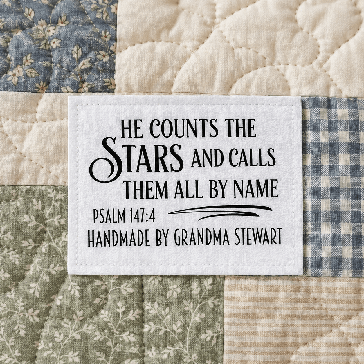 He Counts the Stars Personalized Quilt Label – Psalm 147:4 - Jammin Threads