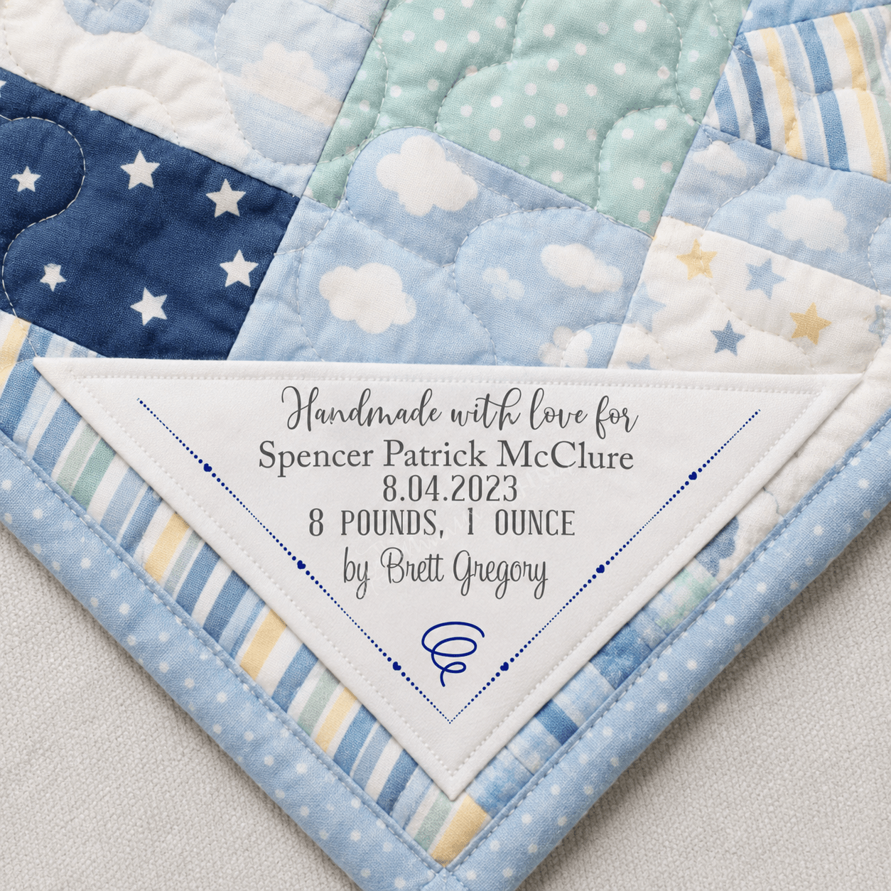 Here’s the Shopify description and SEO meta for the baby corner quilt label. - Jammin Threads