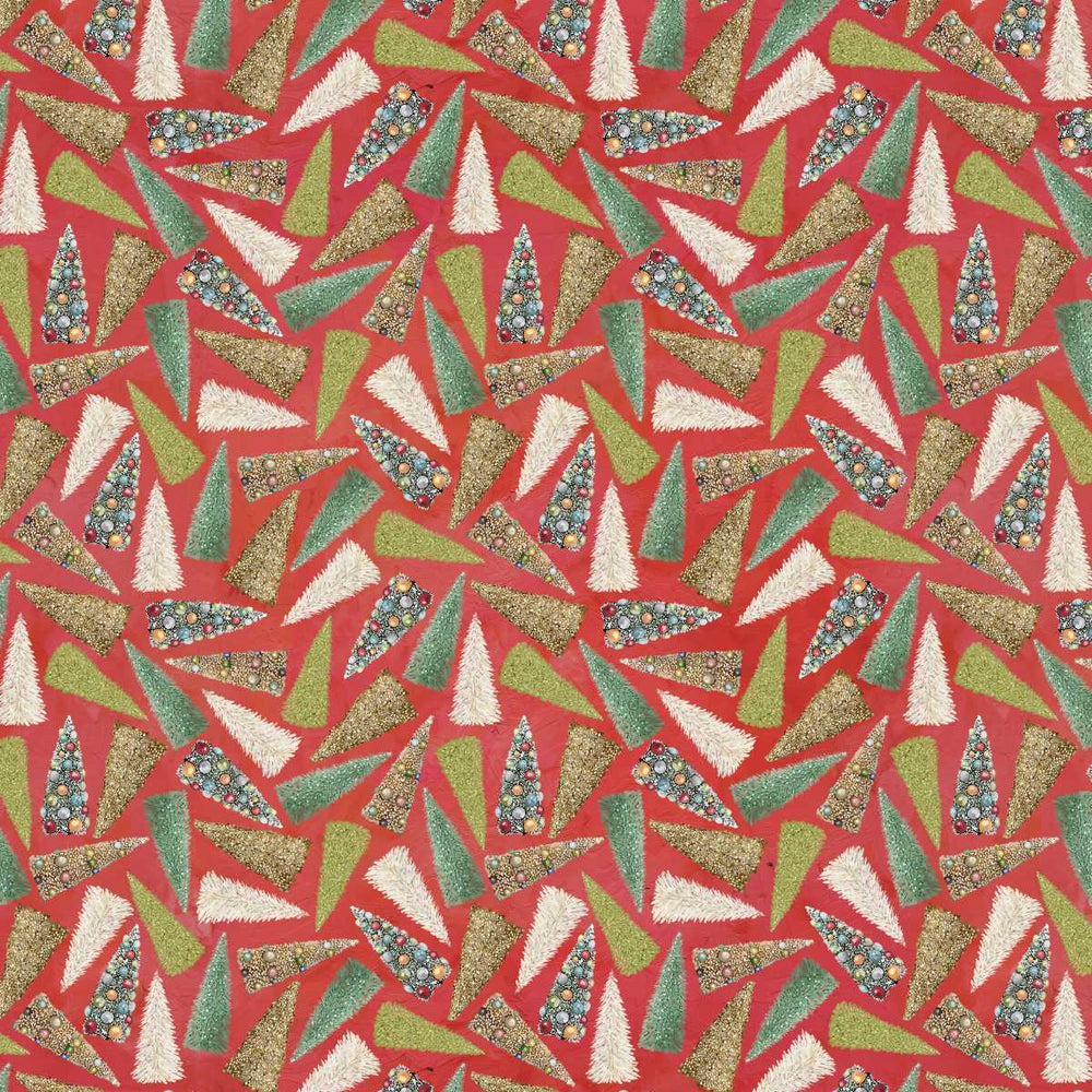 Holly Woods Christmas Quilt Fabric Bottlebrush Tree Toss 9246-83 Coral - Jammin Threads