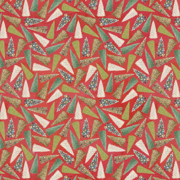Holly Woods Christmas Quilt Fabric Bottlebrush Tree Toss 9246-83 Coral - Jammin Threads