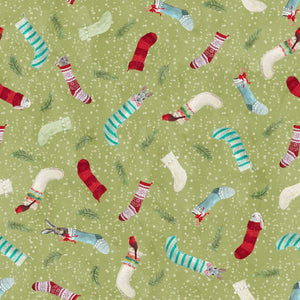 Holly Woods Christmas Quilt Fabric Critter Stockings 9245-61 Sage - Jammin Threads