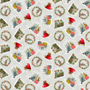 Holly Woods Christmas Quilt Fabric Critter Vignette 9235-11 Pearl - Jammin Threads