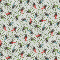 Holly Woods Christmas Quilt Fabric Knitting Raccoons 9242-11 Pearl - Jammin Threads