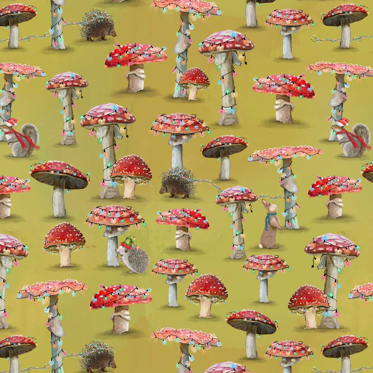 Holly Woods Christmas Quilt Fabric Mushroom Trees 9239-44 Citrus - Jammin Threads