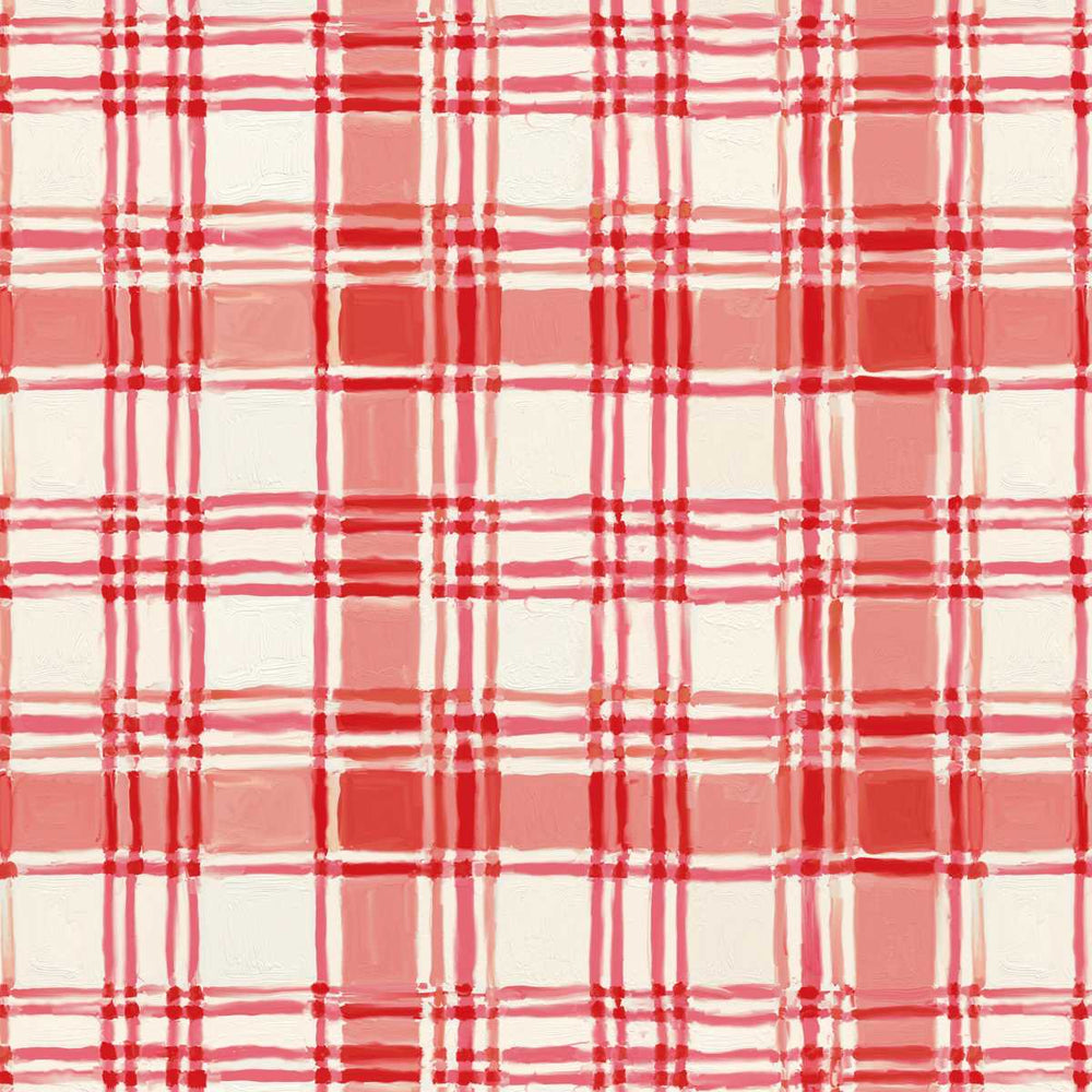 Holly Woods Christmas Quilt Fabric Painted Plaid 9241-83 Coral - Jammin Threads