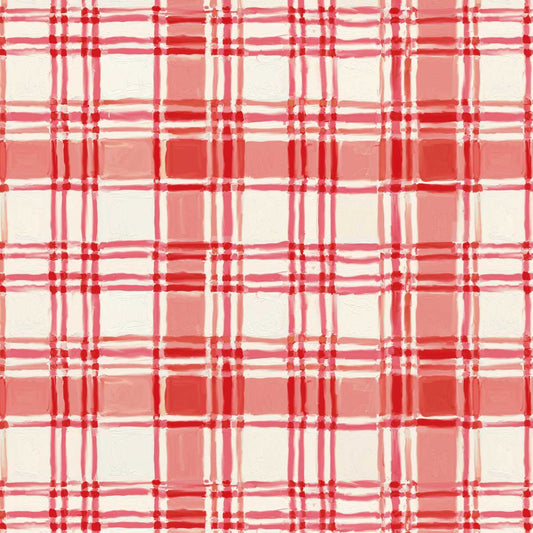 Holly Woods Christmas Quilt Fabric Painted Plaid 9241-83 Coral - Jammin Threads