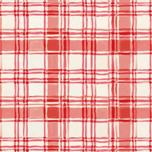 Holly Woods Christmas Quilt Fabric Painted Plaid 9241-83 Coral - Jammin Threads
