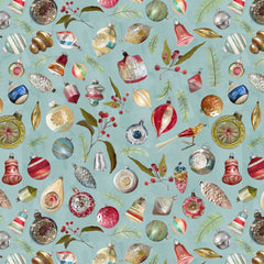 Holly Woods Christmas Quilt Fabric Vintage Ornaments 9240-79 Slate - Jammin Threads