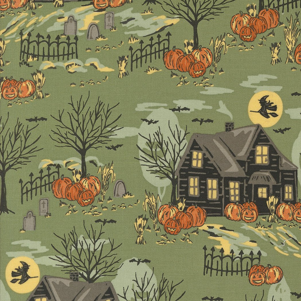 Home Sweet Haunt Halloween Quilt Fabric by Stacy Iest Hsu for Moda Fabrics Moss 20912 15 - Jammin Threads