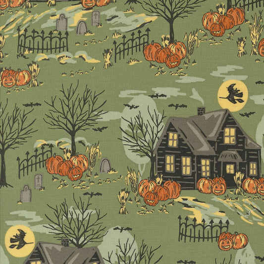 Home Sweet Haunt Halloween Quilt Fabric by Stacy Iest Hsu for Moda Fabrics Moss 20912 15 - Jammin Threads