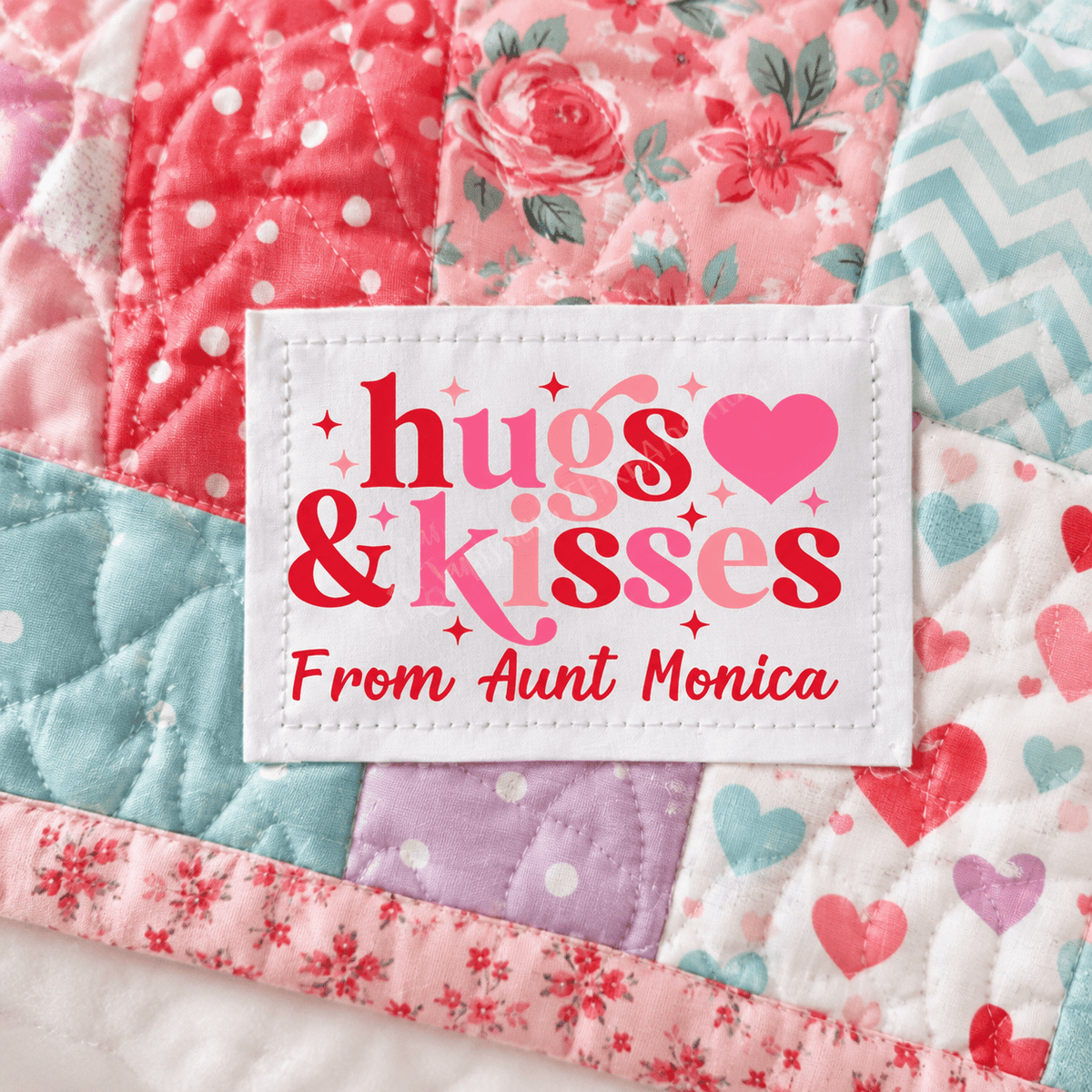 Hugs & Kisses Personalized Quilt Labels • Custom Quilt Tag - Jammin Threads