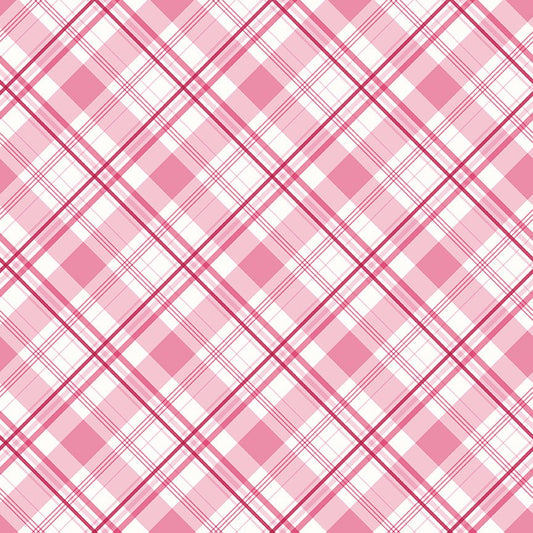 Hydrangeas in the Garden Quilt Fabric Plaid Pink C16838 - PINK - Jammin Threads