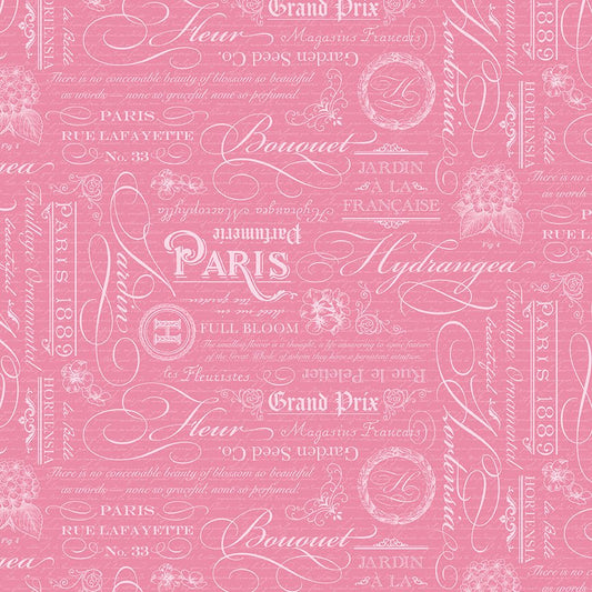 Hydrangeas in the Garden Quilt Fabric Text Rose Pearl CPL16833 - ROSE - Jammin Threads