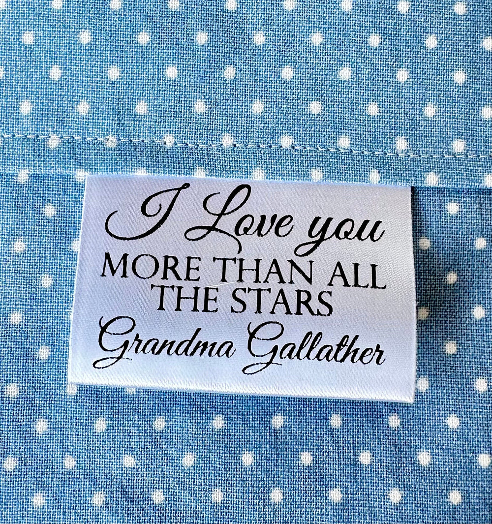 Personalized Satin Quilt Label Tag – “I Love You More Than All the Stars” – Custom Name – Sew - In Folded Tag (Set of 25) - Jammin Threads