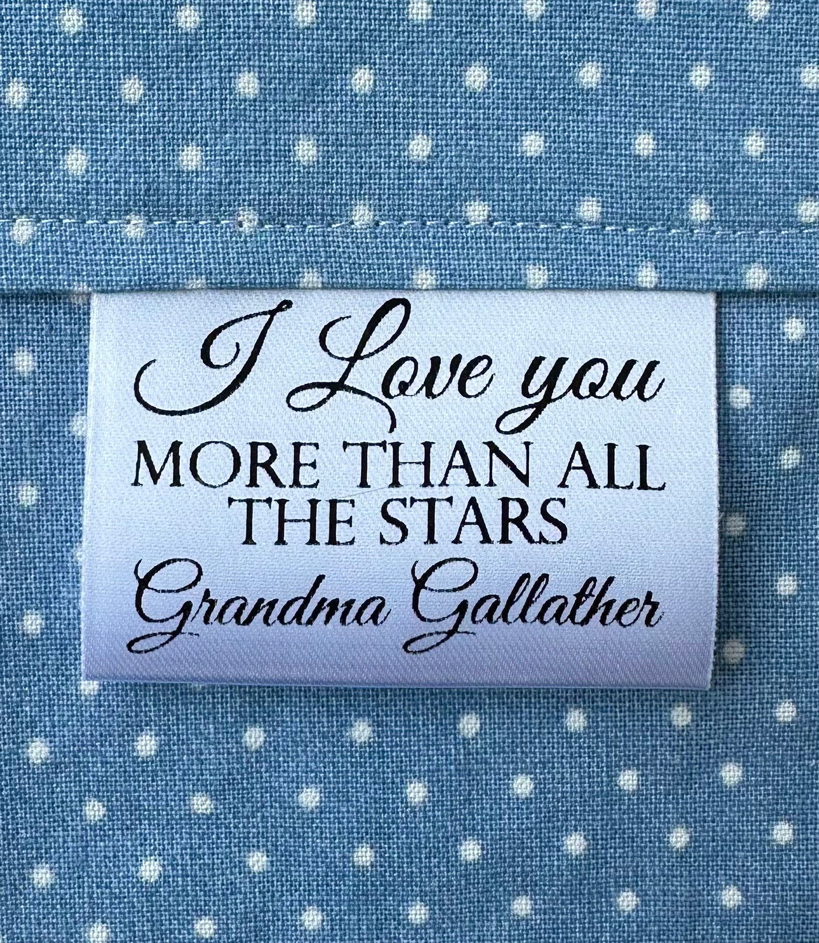 I Love You More than All The Stars. Satin Quilt Labels - Jammin Threads