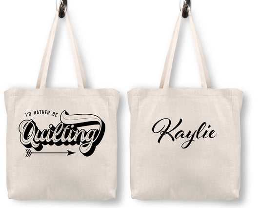 I'd Rather be Quilting. Personalized quilting tote bag - Jammin Threads