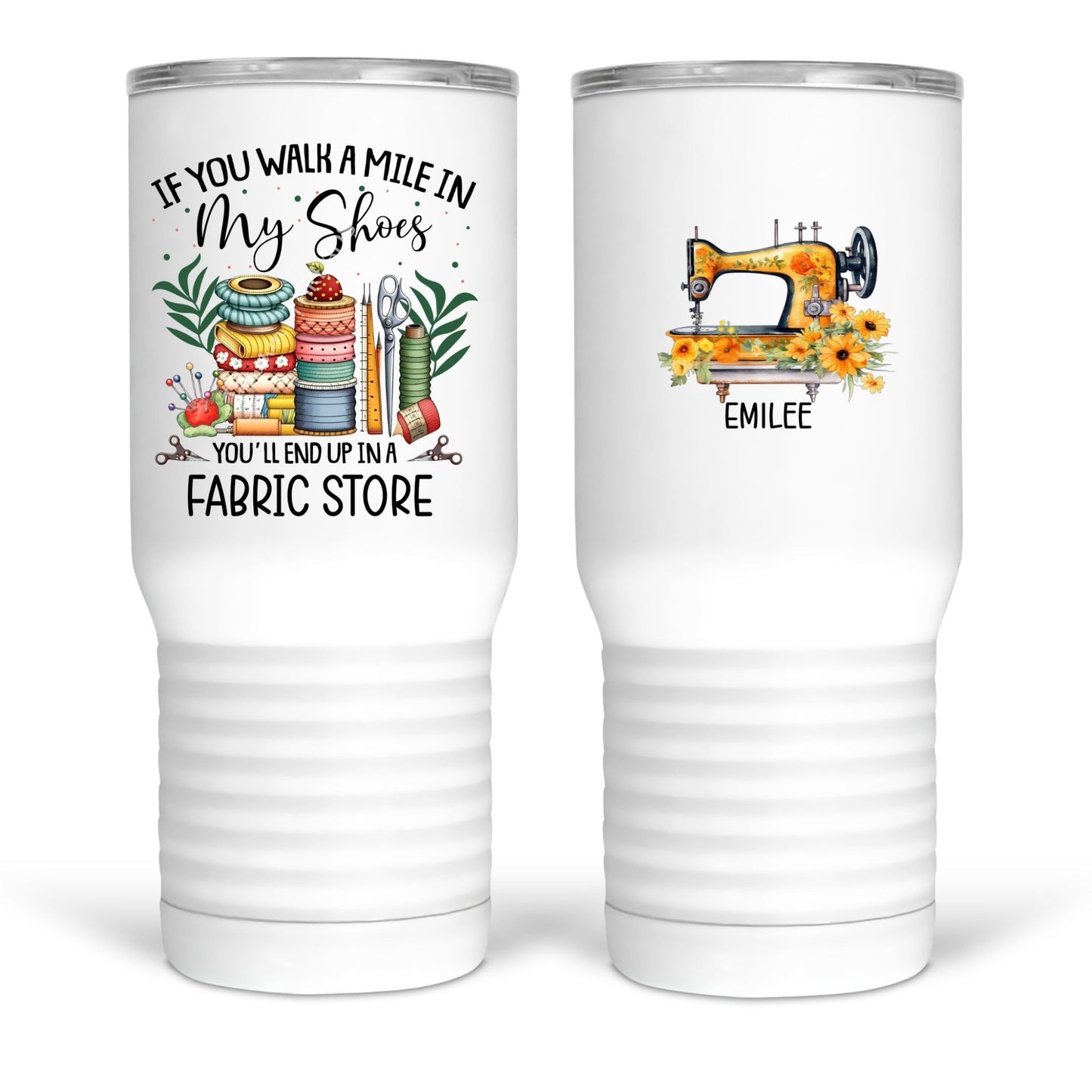 If You Walk A Mile in My Shoes, You'll End up at the Fabric Store - Personalized Mugs - Jammin Threads