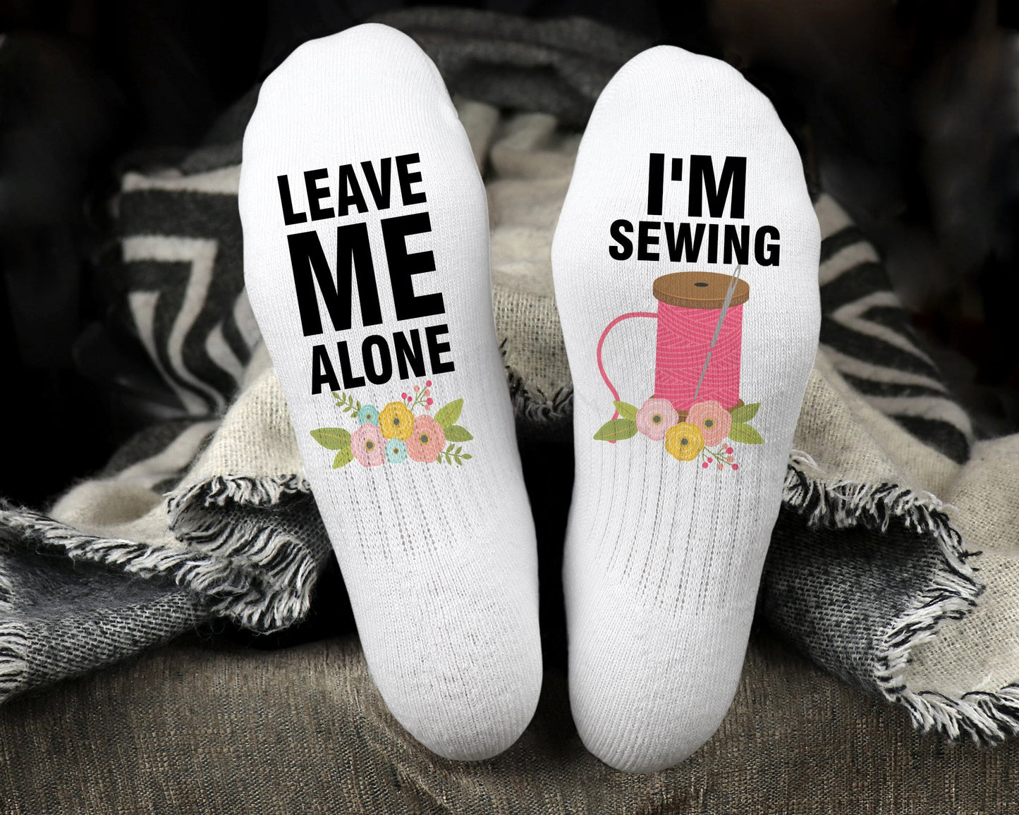 I'm Sewing, Leave Me Alone - Funny Sewing Socks - Jammin Threads