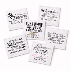 Inspirational Bible Verse Quilt Labels – Personalized Sew - On Labels (6 Per Sheet), Christian Quilt Tags, Cotton or Polyester - Jammin Threads