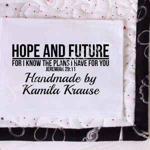 Inspirational Quilt Labels. Jeremiah 29:11 Christian Quilt Labels - Jammin Threads