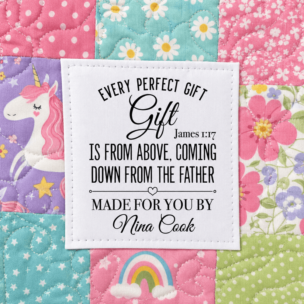 James 1:17 Quilt Label – Every Perfect Gift Is From Above Personalized Scripture Quilt Tag - Jammin Threads