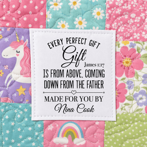 James 1:17 Quilt Label – Every Perfect Gift Is From Above Personalized Scripture Quilt Tag - Jammin Threads