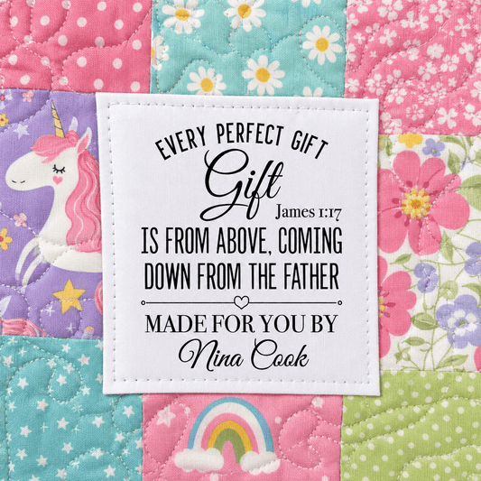 James 1:17 Quilt Label – Every Perfect Gift Is From Above Personalized Scripture Quilt Tag - Jammin Threads