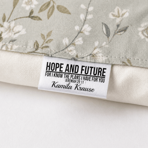 Jeremiah 29:11 Quilt Label – Hope & Future Satin Tag | Personalized Sew - In Label with Name | Christian Quilt Tag - Jammin Threads