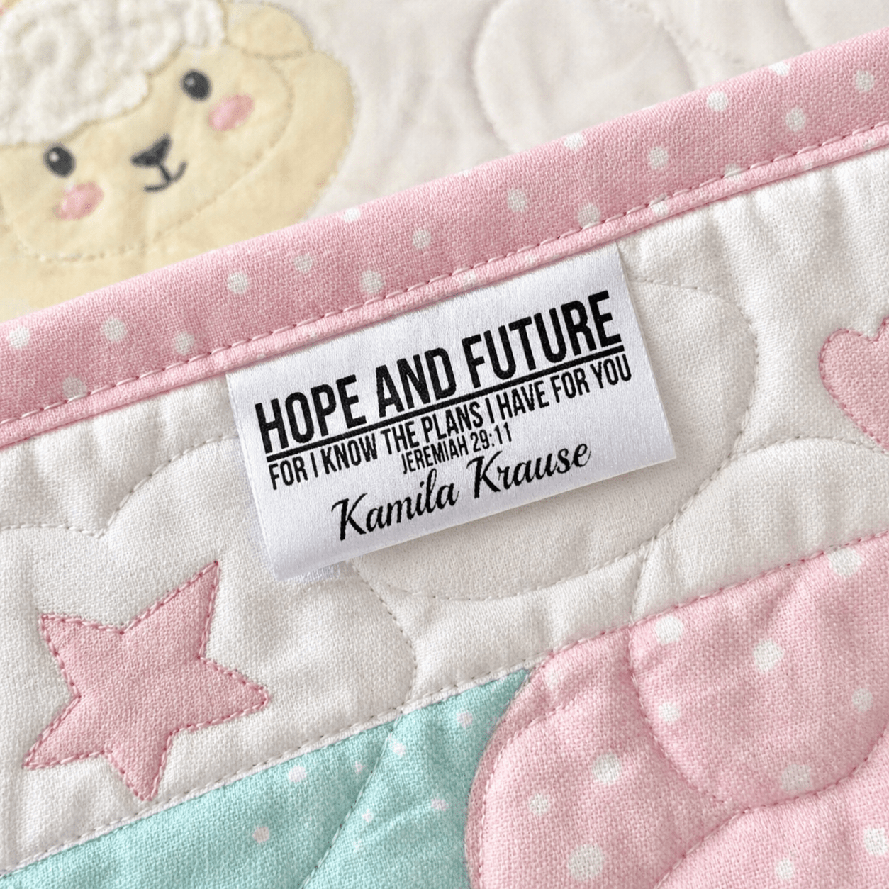 Jeremiah 29:11 Quilt Label – Hope & Future Satin Tag | Personalized Sew - In Label with Name | Christian Quilt Tag - Jammin Threads