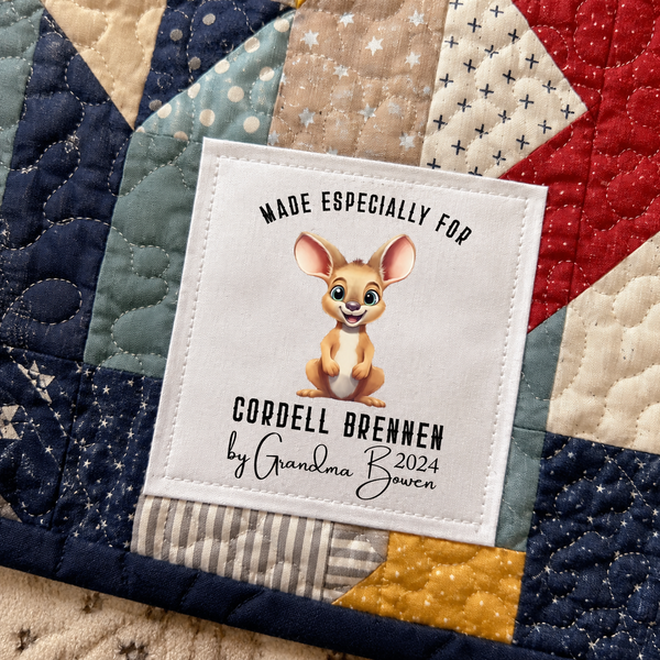 baby kangaroo quilt label