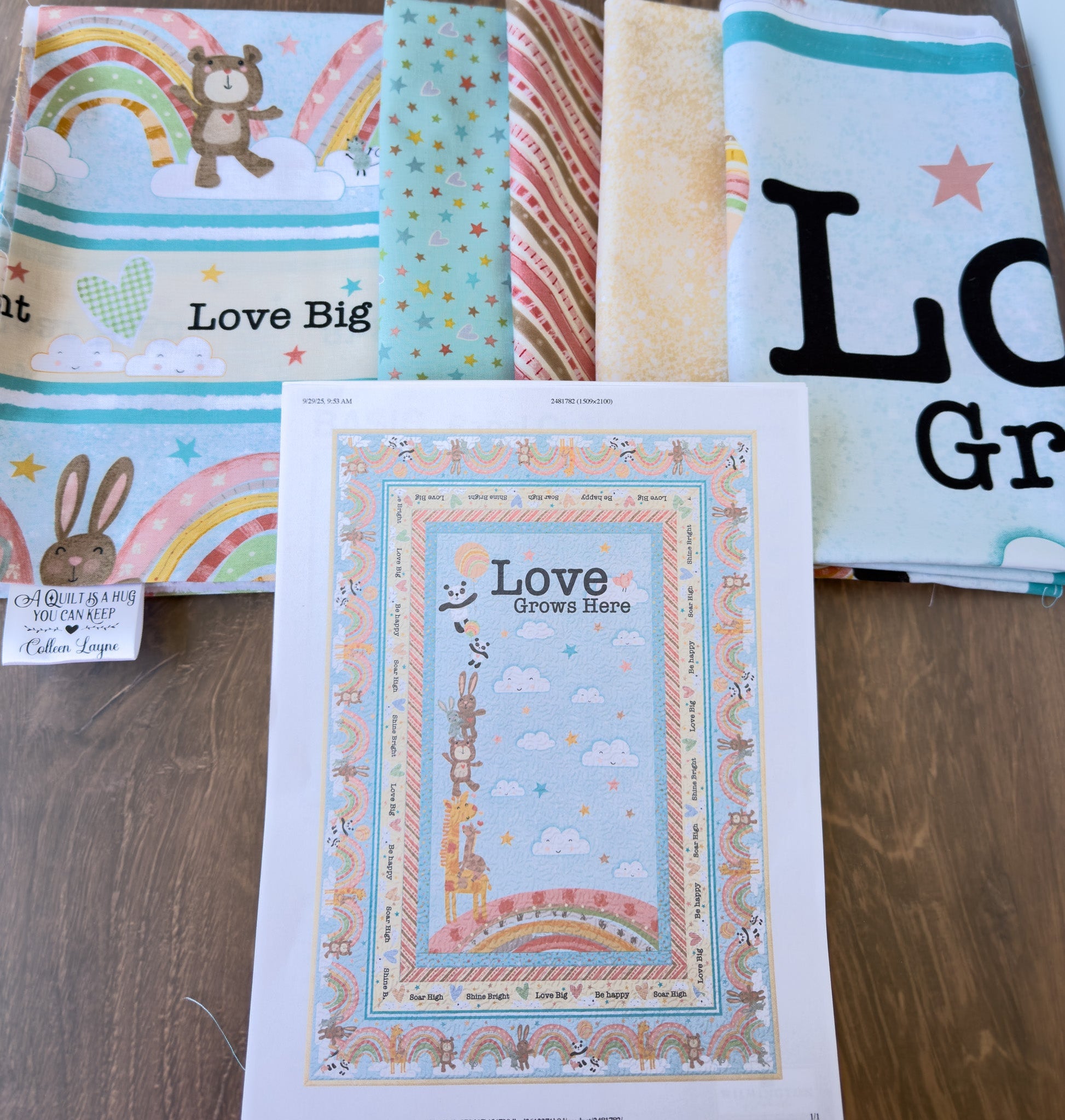 Love Grows Here Baby Quilt Kit – Rainbow Dreams Collection – 45" x 63" - Jammin Threads