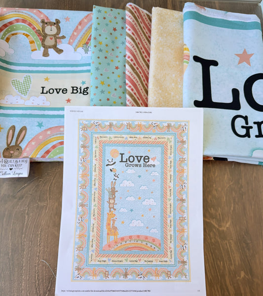 Love Grows Here Baby Quilt Kit – Rainbow Dreams Collection – 45" x 63" - Jammin Threads