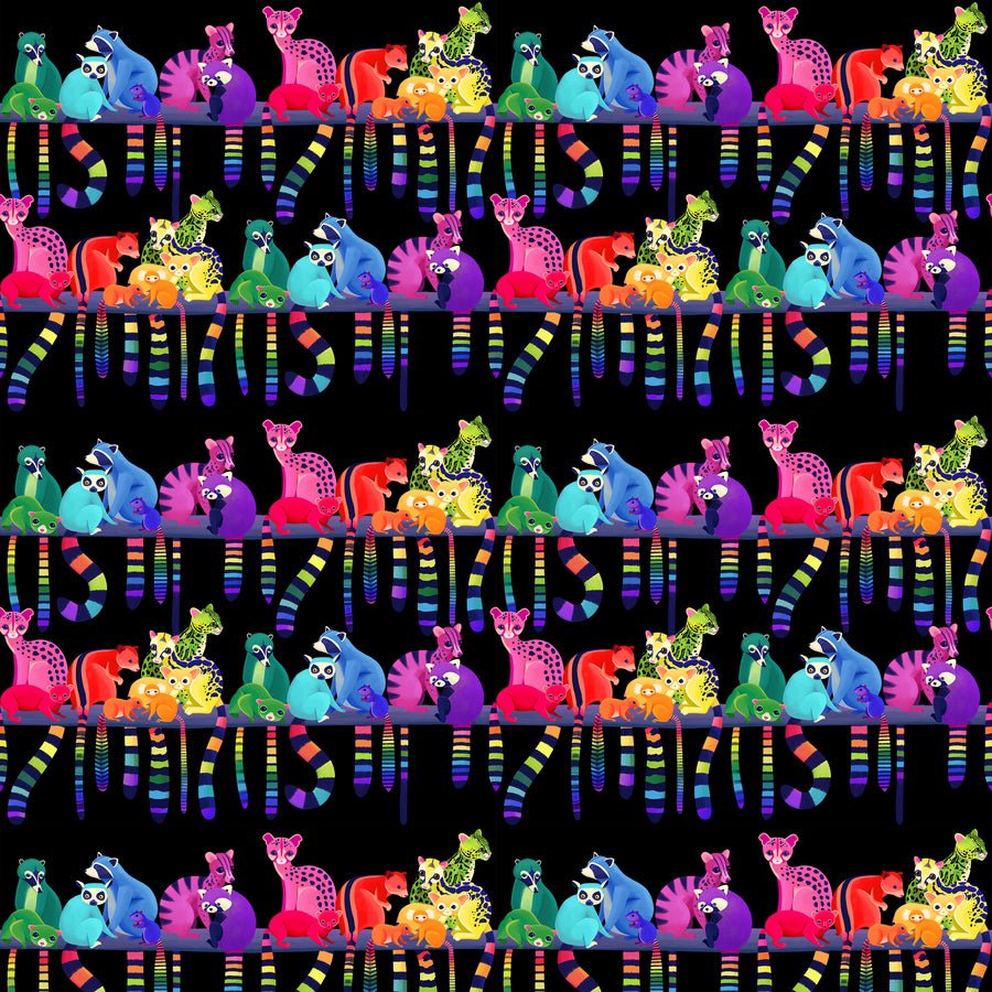 Love in the Wild Quilt Fabric - Ringtail Love Night - Black - PWKT039.XBLACK - Jammin Threads