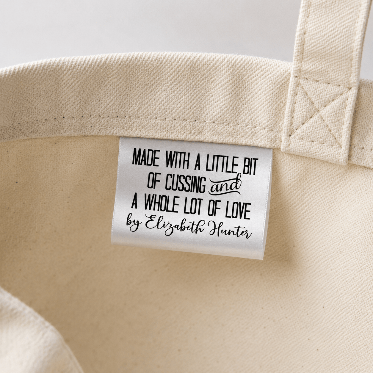 Made with a Little Bit of Cussing and a Whole Lot of Love” Satin Quilt Tags - Jammin Threads