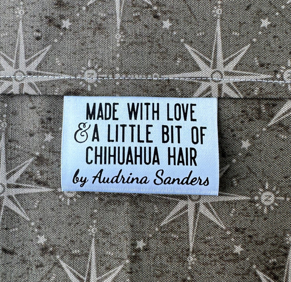 Made with Love and A Little Bit of Chihuahua Hair. Personalized Satin Tags - Jammin Threads