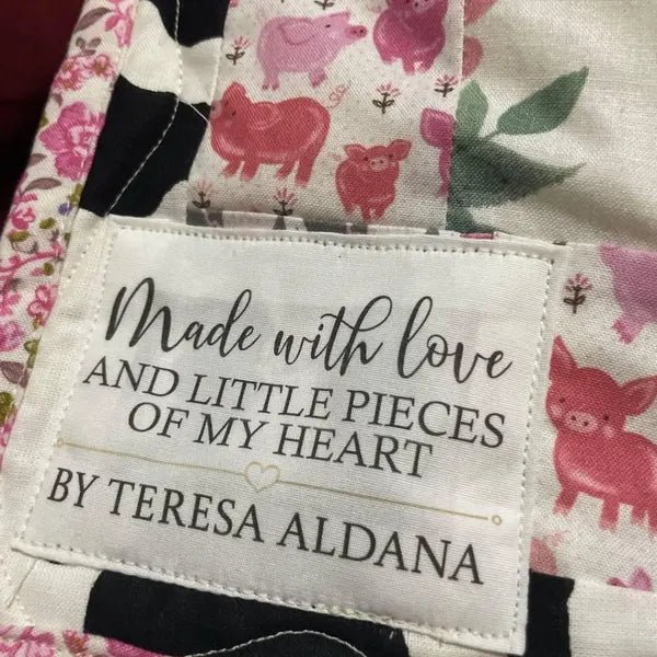 Made with Love and Little Pieces of My Heart. Personalized modern quilt labels - Jammin Threads