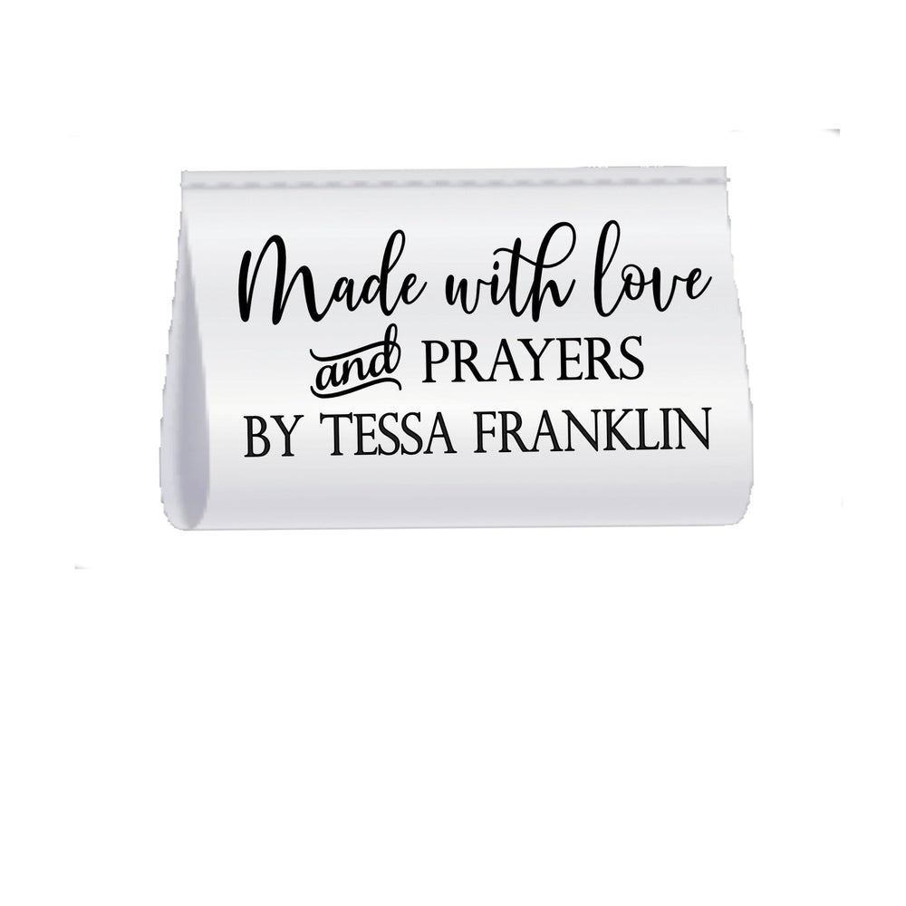 Made With Love and Prayers Satin Quilt Tags | Personalized Sewing Labels | Custom Handmade Fabric Tags | Fold Over Quilt Tags (Set of 25) - Jammin Threads