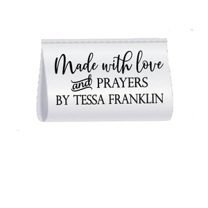 Made With Love and Prayers Satin Quilt Tags | Personalized Sewing Labels | Custom Handmade Fabric Tags | Fold Over Quilt Tags (Set of 25) - Jammin Threads