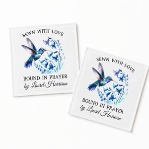 Made with Love Bound in Prayer Personalized Hummingbird Quilt Label | 2.5x2.75" Custom Quilt Tag - Jammin Threads