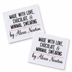Made with Love, Chocolate & Minimal Swearing Personalized Quilt Labels - Jammin Threads
