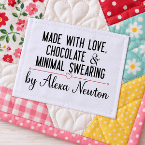 Made with Love, Chocolate & Minimal Swearing Personalized Quilt Labels - Jammin Threads
