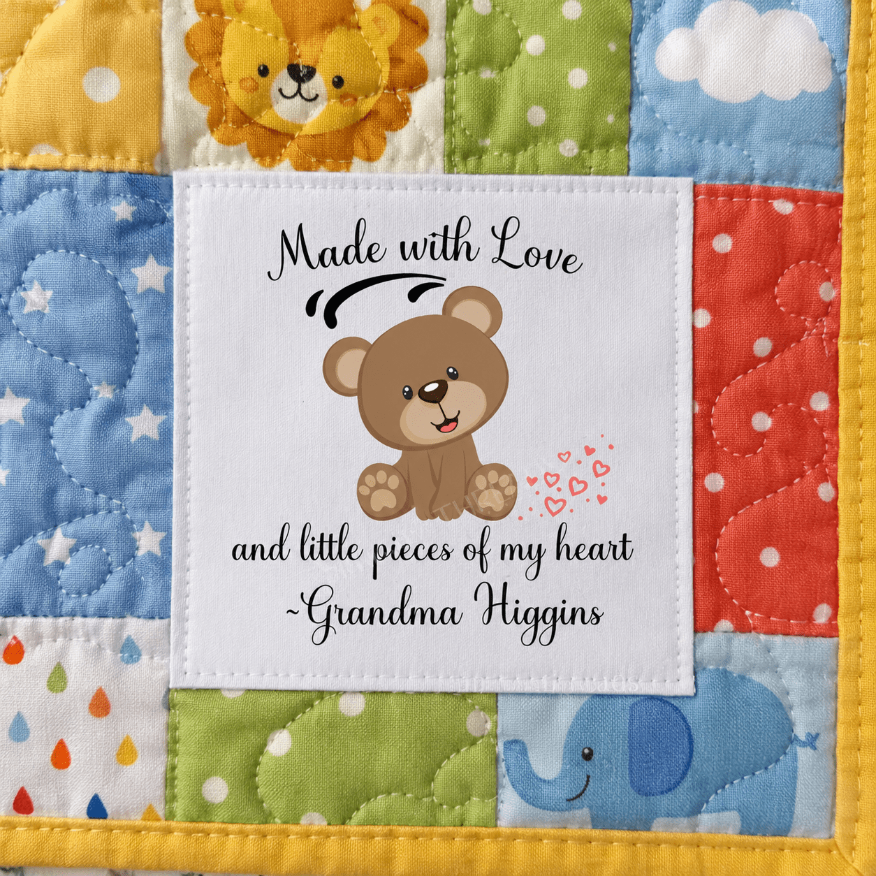 Made With Love & Little Pieces of My Heart • Personalized Teddy Bear Quilt Labels (2.5 x 2.5") - Jammin Threads