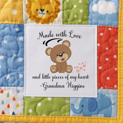Made With Love & Little Pieces of My Heart • Personalized Teddy Bear Quilt Labels (2.5 x 2.5") - Jammin Threads