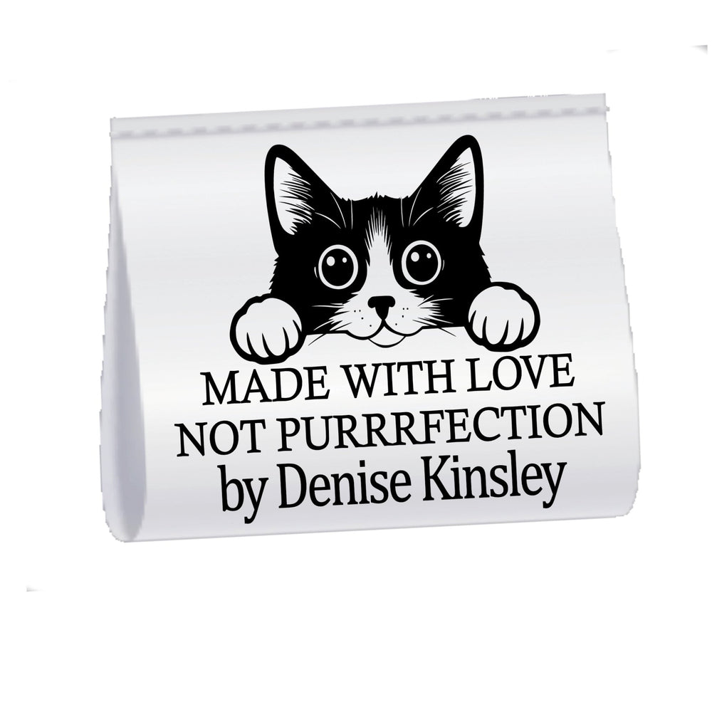 Made With Love Not Purrrfection Satin Sewing Labels | Personalized Cat Sewing Tags | Custom Handmade Labels With Name | Fold Over Fabric Tags (Set of 25) - Jammin Threads