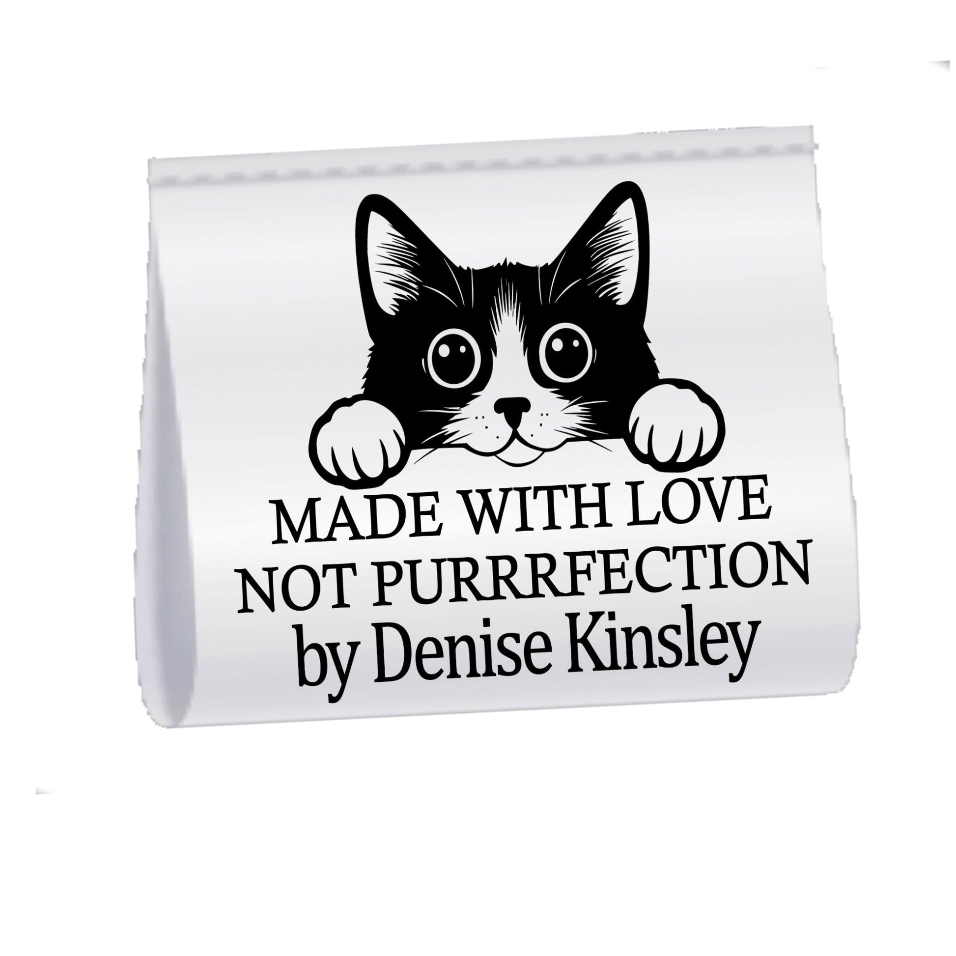 Made With Love Not Purrrfection Satin Sewing Labels | Personalized Cat Sewing Tags | Custom Handmade Labels With Name | Fold Over Fabric Tags (Set of 25) - Jammin Threads