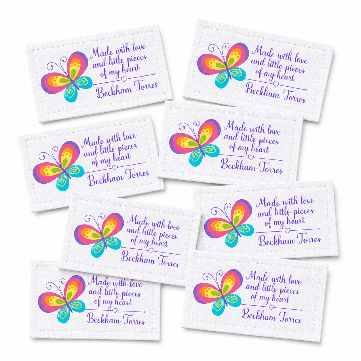 Made With Love Quilt Labels – Personalized Butterfly Quilt Label – Handmade By Quilt Tag - Jammin Threads