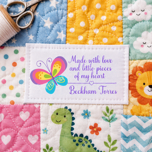 Made With Love Quilt Labels – Personalized Butterfly Quilt Label – Handmade By Quilt Tag - Jammin Threads