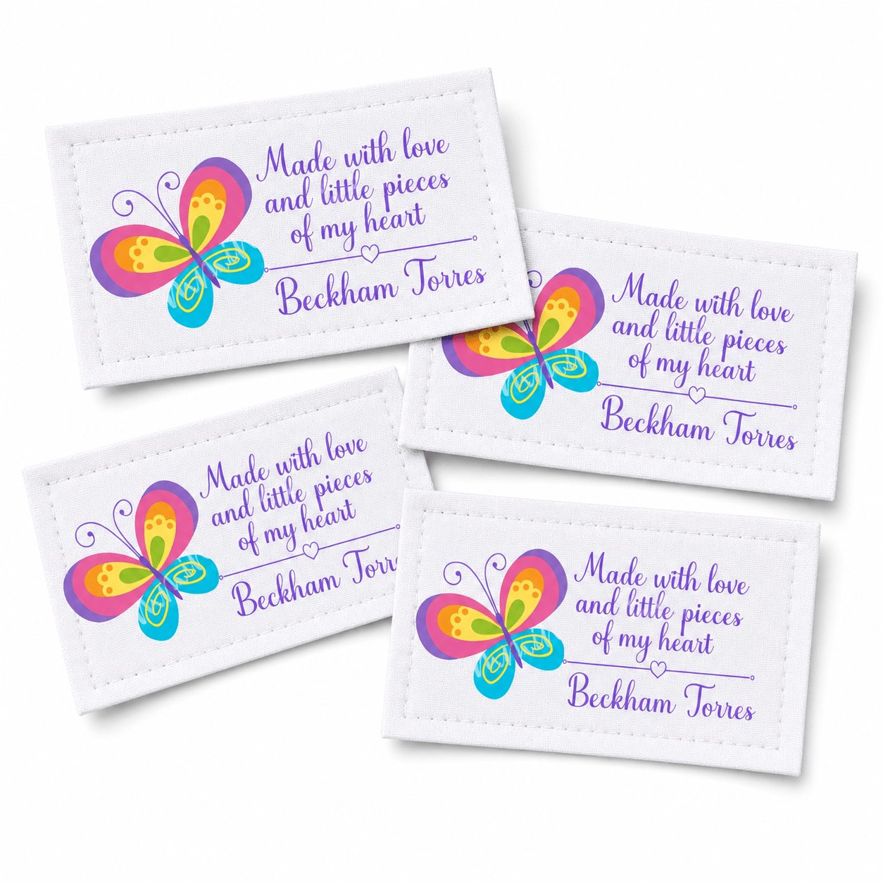 Made With Love Quilt Labels – Personalized Butterfly Quilt Label – Handmade By Quilt Tag - Jammin Threads